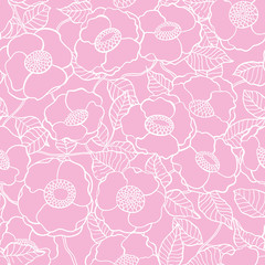 hand drawn roses and leaves on red background. Seamless pattern design.