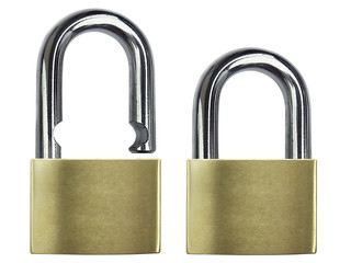 An unlocked lock on white
