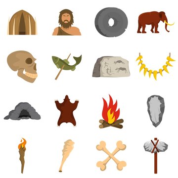 Caveman icons set vector flat