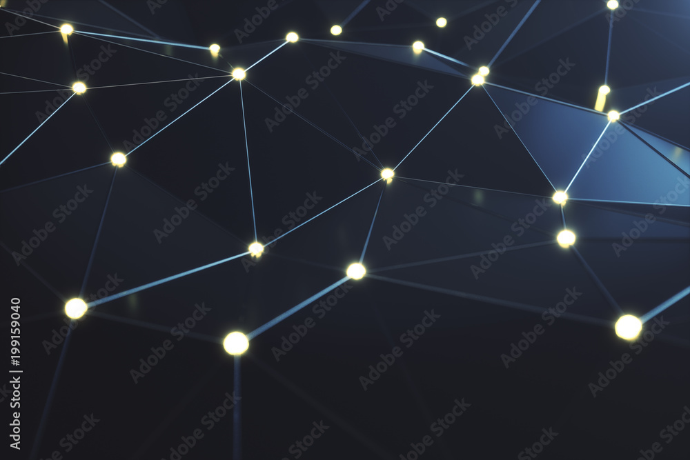 Poster 3d rendering abstract futuristic connection lines and glowing dots. supercomputer technology, calcul