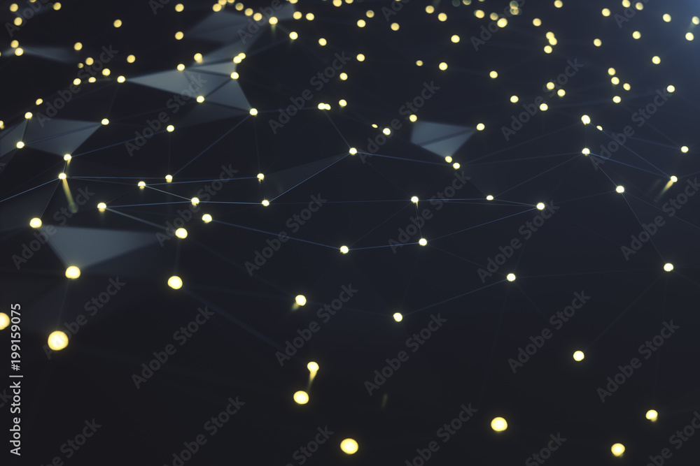 Poster 3d rendering abstract futuristic connection lines and glowing dots. supercomputer technology, calcul