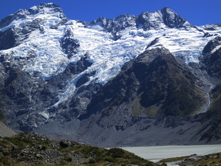 hanging glacier in mount cook national park