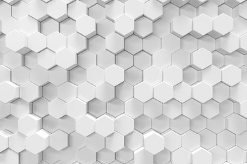 White geometric hexagonal abstract background, 3d rendering