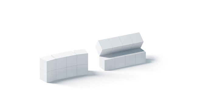 Blank white promotional magic cube mockup, isolated, 3d rendering. Foldable puzzle cuboid promotion toy mock up. China square corporate printing gift.