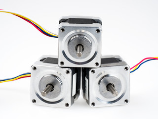 Stepper motors with wires , isolated on white