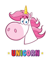 Obraz na płótnie Canvas Smiling Magic Unicorn Head Cartoon Mascot Character. Illustration Isolated On White Background With Text