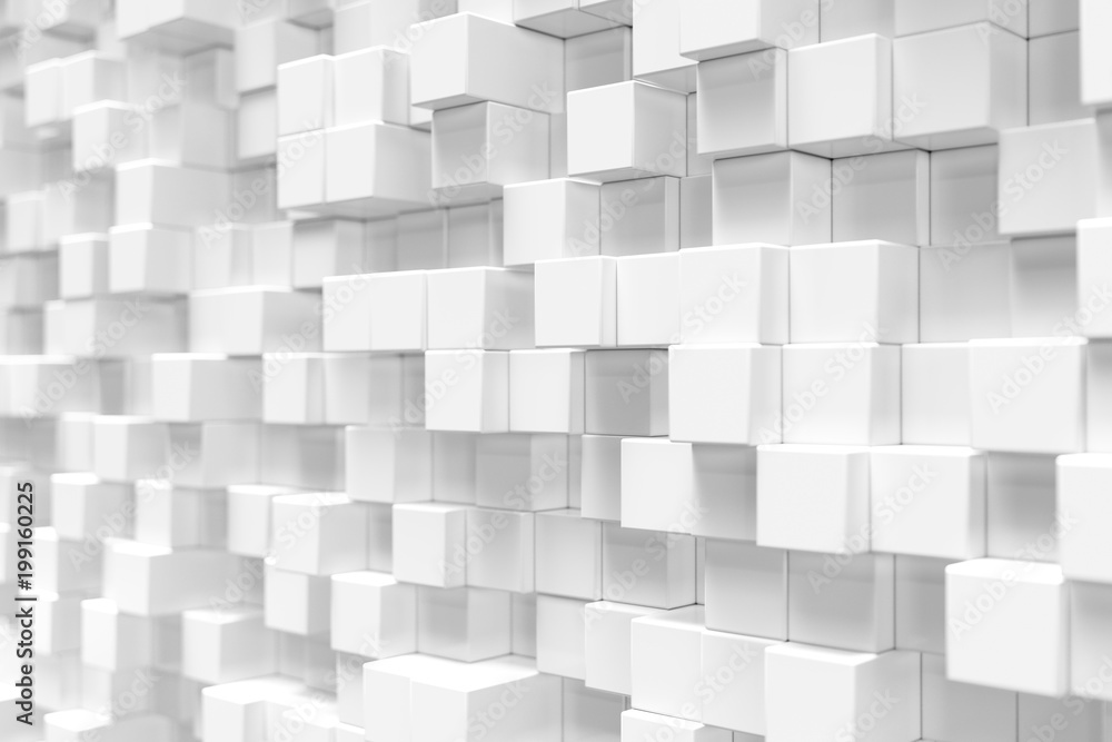 Poster white geometric cube, cubical, boxes, squares form abstract background. abstract white blocks. templ