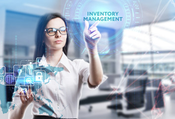 The concept of business, technology, the Internet and the network. A young entrepreneur working on a virtual screen of the future and sees the inscription: Inventory management