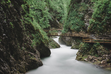 Vintgar Gorge, Slovenia. Beautiful canyon. Long exposure photography.