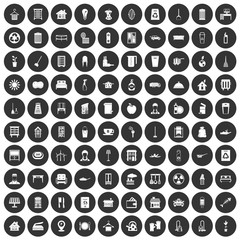 100 cleaning icons set black circle