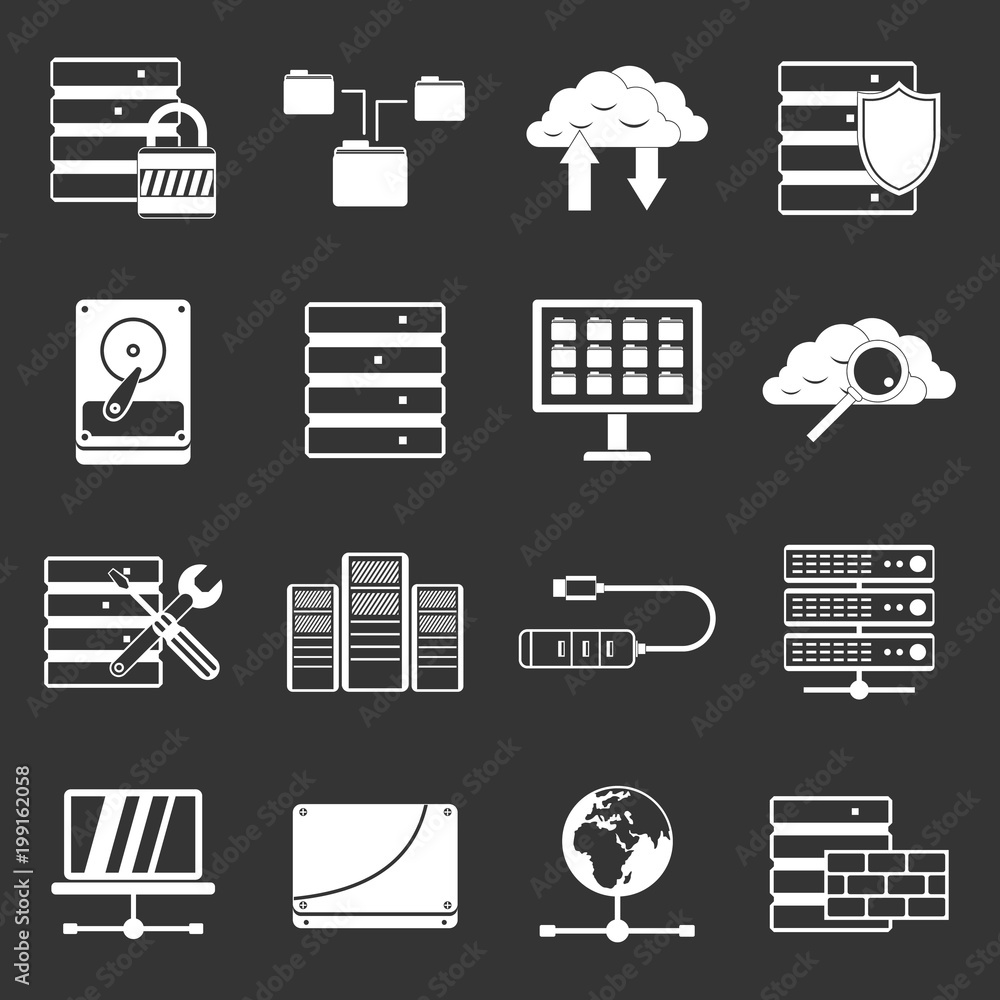 Aufkleber database icons set grey vector