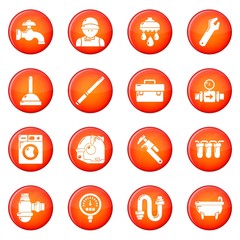 Fototapeta premium Plumber symbols icons set red vector