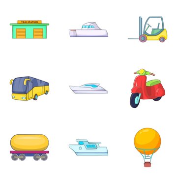 Autoship icons set, cartoon style