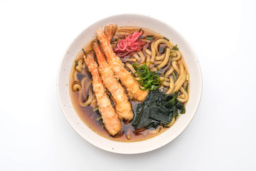 udon ramen noodles with shrimps tempura