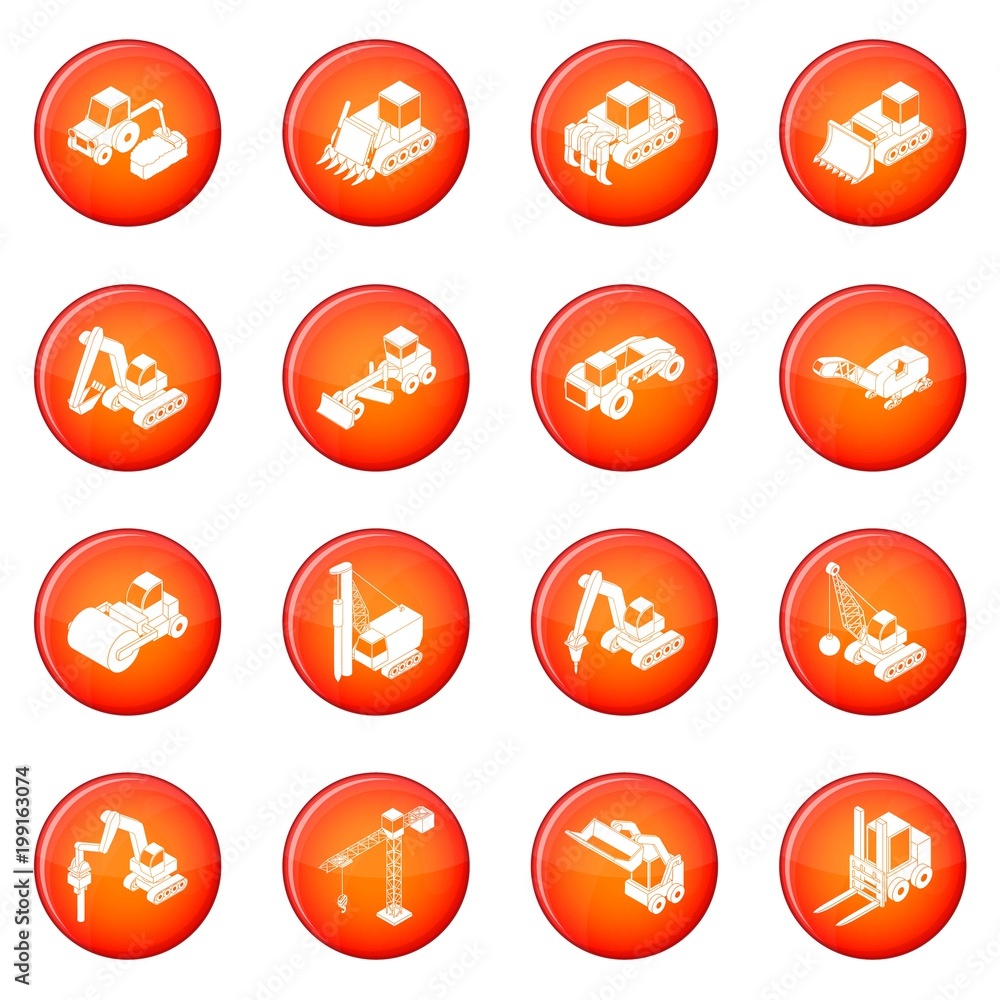 Poster building materials icons set red vector