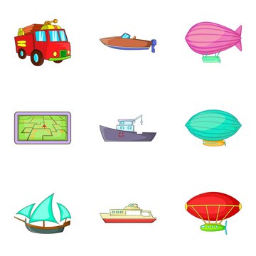 Automotive industry icons set, cartoon style