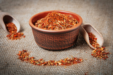 spices with basil, lemon, mustard, curry, pepper and hops-suneli for kebab