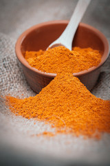 a handful of spices for a dish with mutton with a scent of paprika, chili, lemon, garlic and greens