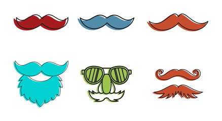 Mustache icon set, color outline style