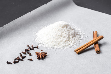 Obraz na płótnie Canvas Dried grated coconut as a baking additive