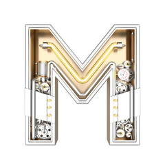 Mechanic alphabet ,letter M on white background with clipping path. 3D illustration