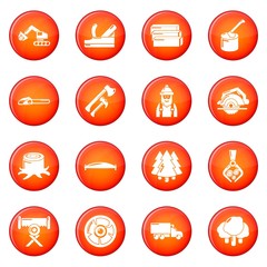 Timber industry icons set red vector