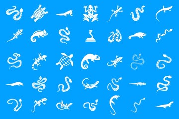 Reptile icon blue set vector