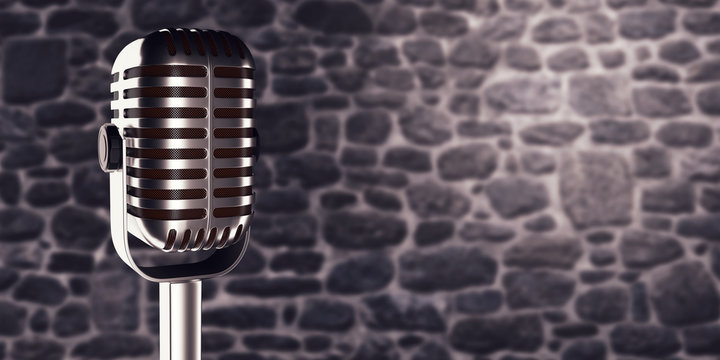 microphone in studio at background 3d illustration