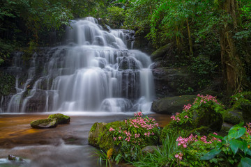 Huay Mae Kamin Waterfall in Khuean Srinagarindra National Park, Kanchanaburi Province. Thailand
