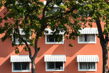 Fototapeta na wymiar window pattern at the orange concrete building