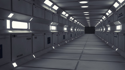 3D render. Futuristic interior spaceship corridor © Miguel Aguirre