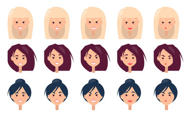 Three Women s Portraits with Different Emotions