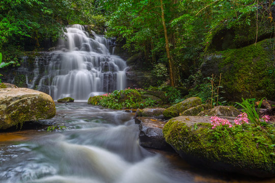 Mun daeng Waterfall, the beautiful waterfall in deep forest at Phu Hin Rong Kla National Park ,Phitsanulok, Thailand