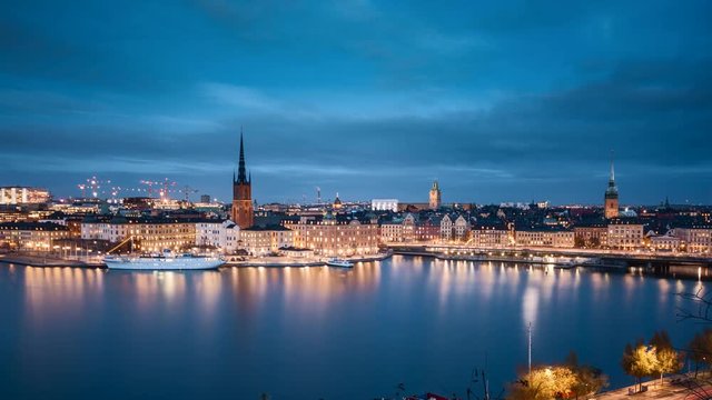 Stockholm skyline day to night time-lapse, Sweden