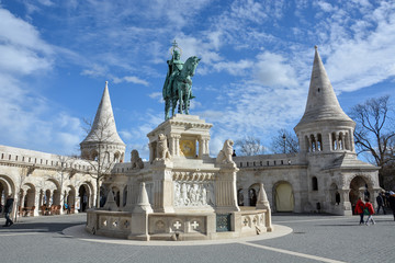 Szent Istvan statue at Fishermans bastion in Budapest