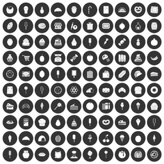 100 confectionery icons set black circle