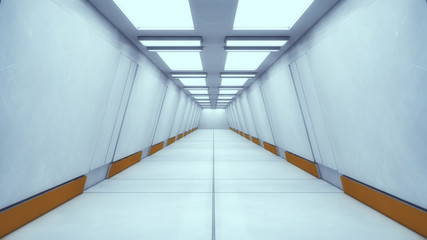 3D render. Futuristic interior spaceship corridor