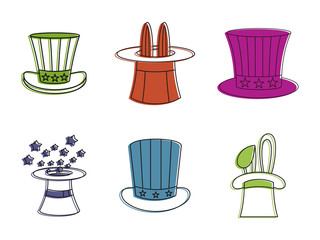 Magic hat icon set, color outline style