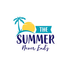 Naklejka premium summer holiday logo template, sticker, banner, stamp, label. Beach, palm tree and sunset vector illustration