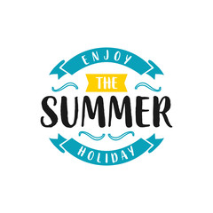 summer holiday logo template, sticker, banner, stamp, label. Beach, palm tree and sunset vector illustration