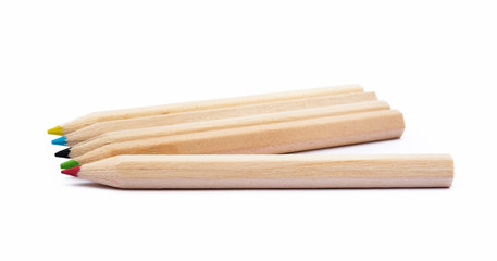 Wooden colorful ordinary pencils isolated on a white background