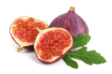 fig fruits with leaves isolated on white background