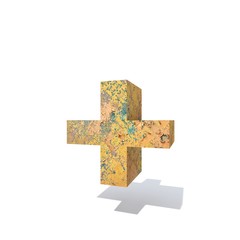 Fototapeta premium Conceptual old rusted metal font or type, iron or steel industry piece isolated white background. Educative rusty material, aged vintage surface, worn damaged paint as 3D illustration rough surface