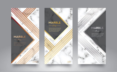 Marble Abstract Background Template with copper, gold and silver line.