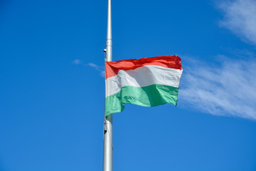 The hungarian flag waving in the wind