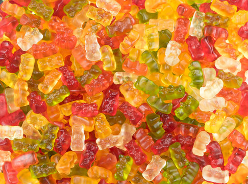 Brightly Colored Mixed Jelly Baby Sweets / Jelly Babies In A Candy Sweet Shop. Potential Use As A Background.