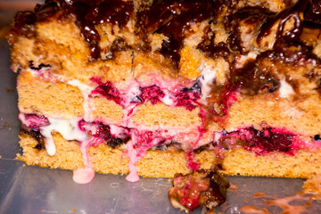 Homemade blackcurrant pie, crisp and juicy with chocolate. 