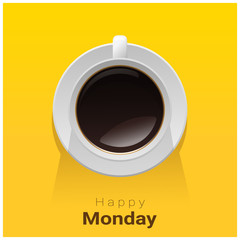 Happy Monday with top view of a cup of coffee on yellow background , vector , illustration