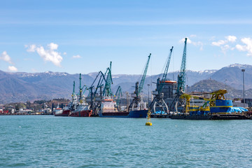 BATUMI, GEORGIA - MARCH 17, 2018: Black Sea coast near the city port
