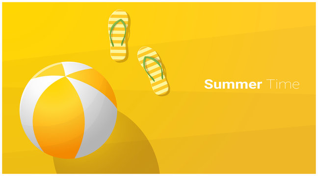 Hello Summer season background with sandals and beach ball on tropical beach , vector , illustration